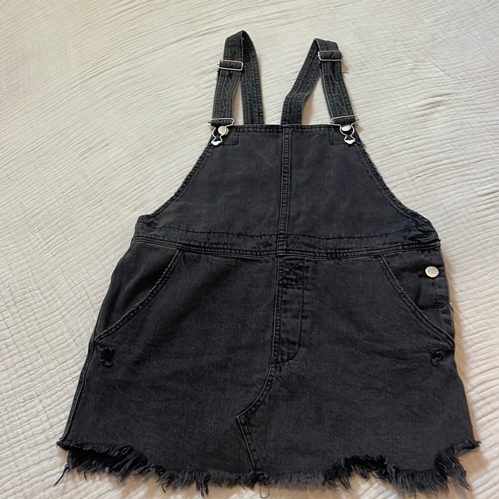 Black Distressed Overall Dress